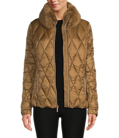 MICHAEL Michael Kors Faux Fur Quilted Longline Puffer Jacket 